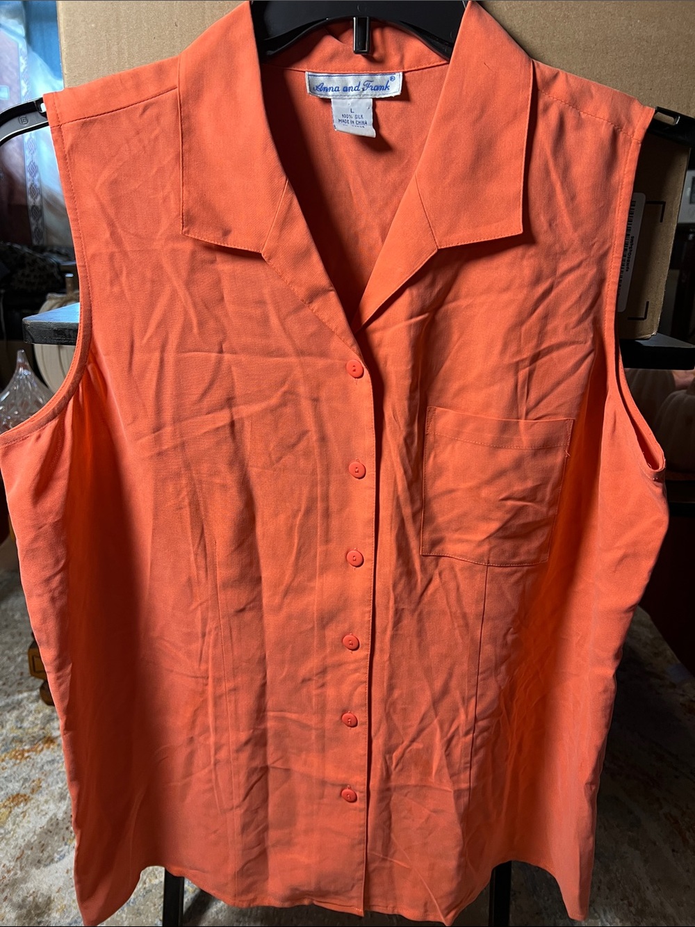 Anna And Frank Sleeveless Button-Front Top — Coral Orange